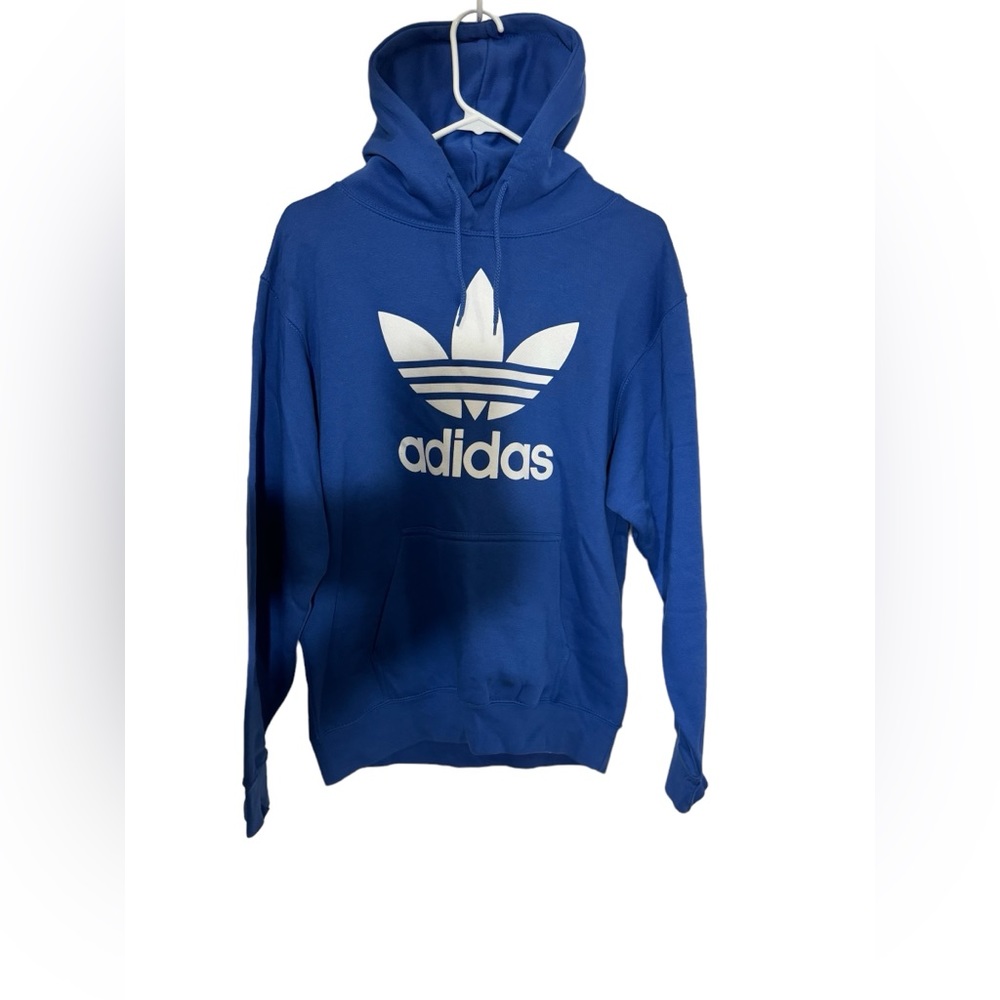 Blue pullover hoodie adidas logo in white